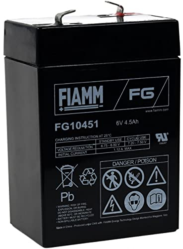 FIAMM Batteria Ricaricabile da Cambio per Peg Perego Feber Injusa Smoby Diamec 6V 4 5Ah1, 6V, Lead-Acid