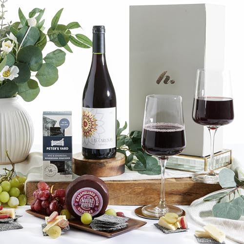 Cheese & Wine Hamper | Red Wine Gift Set for Men & Women | Las Carlinas Garnacha Red Wine, Snowdonia Ruby Mist Cheddar, Black Pepper Crackers | Birthday, Thank You & Celebration Gift