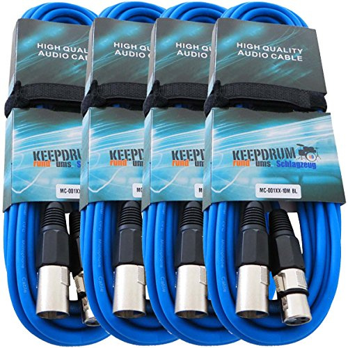 keepdrum MC-001XX BL Mikrofonkabel Blau 10m XLR Male/XLR Female 4 Stück