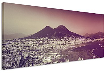 120x40cm Panoramabild auf Leinwand Stadt Napoli (Neapel) Sonnenuntergang