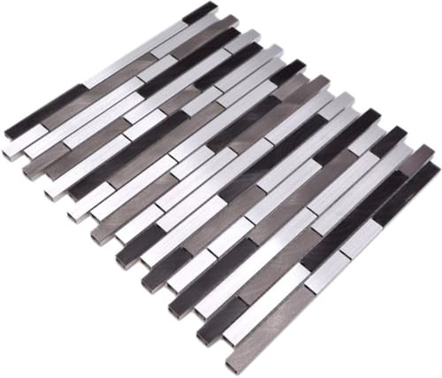 Mosaik Fliese Aluminium Verbund Alu alu grau schwarz für WAND BAD WC KÜCHE FLIESENSPIEGEL Mosaikmatte Mosaikplatte, Mattengröße: 298x338 = 0,10 qm, Steingröße: 15x48/98/148x8mm - 1 Matte