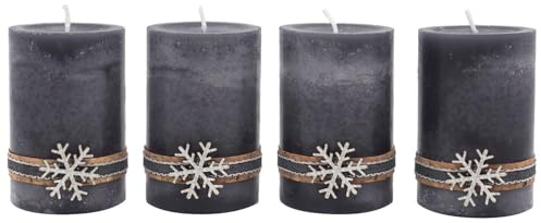 ZauberDeko 4 Adventskerzen Kerzen Stumpenkerzen Grau Silber Holz Weihnachten Advent Deko Tischdeko, Unparfümiert