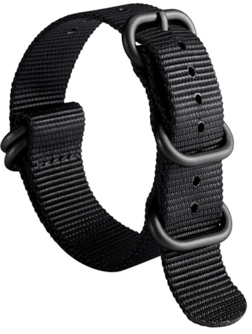BINLUN Premium Nylon-Uhrarmband, 5-Ring-Edelstahlschließe, Robust & Komfortabel, Unisex, für 18–24 mm Handgelenke