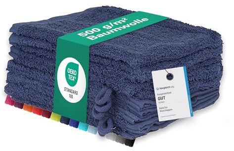 BaSaTex - Lot de 10 Gants de Toilette en 100% Coton Doux et Absorbant | Öko-Tex Made in Green | Ensemble de Gants de Toilette 15x21 cm | Couleur : Bleu Marine