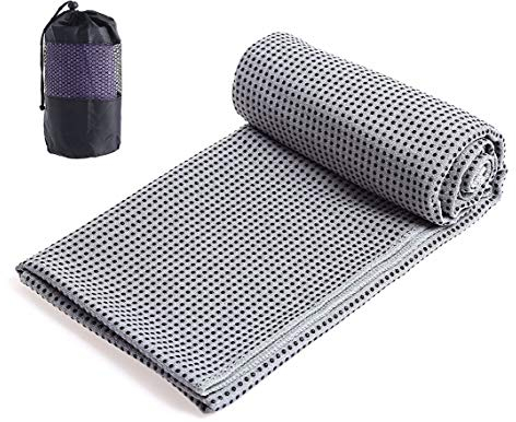 Xlabor Mikrofaser Yogatuch Handtuch mit Antirutsch Noppen Yogamattenauflage Unterlage Towel Fitnesssporttuch für die Yogamatte hellgrau