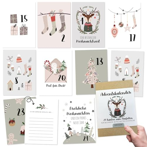 Papierdrachen Adventskalender 2025 - Hygge - 24 liebevoll illustrierte Postkarten zum Basteln und Verschenken für Frauen und Männer