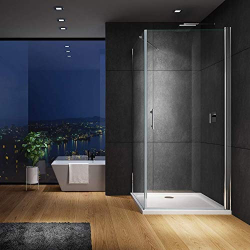 IMPTS 75 x 90 cm Duschkabine Duschabtrennung Glas Duschtür mit fester Glaswand, Drehtür Eckeinstieg Dusche NANO Easy Clean 6mm Sicherheitsglas Höhe 195 cm