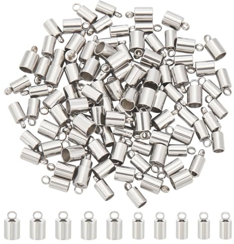 UNICRAFTALE 100Stk. 2 Größen 3 mm / 4 mm Kordelenden 304 Edelstahl Endkappen Leder Kabelenden Terminatoren Endspitzen Perlenkappen Für Lederkordelarmbänder Schmuckherstellung