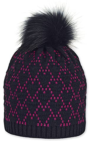 Sterntaler Unisex barn stickad mössa fluff mössa, marinblå, 49 cm