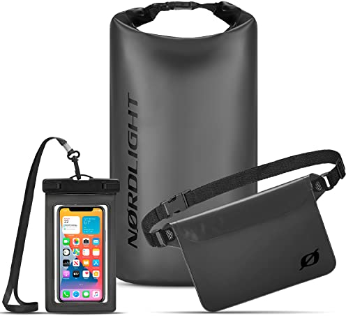 Nordlight Waterproof Dry Bag with Phone Pouch and Fanny Pack - (10L, Anthracite Frosted) Waterproof Dry Sack with Roll Top Closure | Swimming, Boating, Beach, Stand Up Paddling