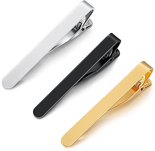 Zonster 3 Stück Krawattenklammern, Schwarz-Gold-Splitter-Krawattenhalter-Klemm-Clip-Set für Normale Krawatten Krawatte Hochzeit Business (Fashion Style)