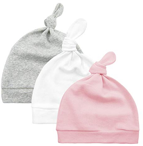 Durio Babymütze Neugeborene Jungen Mütze Baby Mädchen Beanie für 0-6 Monate Unisex Erstlingsmütze 3er Set Grau Weiß u. Pink 0-3 Monate