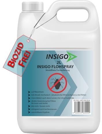NEU Biozidfreies Flohmittel für Hund 2 Liter – Flohabwehr – Effektives Mittel für Flöhe im Haus – Flee Spray & Flohspray für Katzen – Floh Abwehr-Lösung von INSIGO