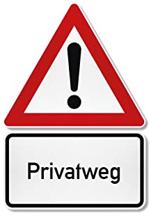 Achtung Gefahrstelle Schild mit diversen Zusatzzeichen | im Kompaktformat (235mm Seitenlänge) | Ausrufezeichen + z.B. Dachlawine, Bissiger Hund, Privatweg | Verkehrszeichen Nr 101 (Privatweg)