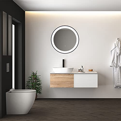 Paco Home Lampe Spiegel Badspiegel mit Beleuchtung Badezimmer Indirekte Beleuchtung Deko Bad IP44 Touch-Schalter, Lampenart: Rund (Ø50cm), Farbe:Typ 4