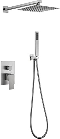 Duscharmatur Unterputz Gebürstet 8 in Quadrat Dual Funktionen Duschamaturenset Regendusche Edelstahl Heiß und Kalt Armatur Dusche Set
