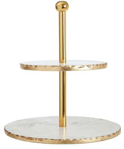 Premier Housewares 2 Tier White Marble/Gold Finish Cake Stand/Cake Stands For Afternoon Tea/Cake Holder/Cupcake Stand/Cake Plate Stand W30 x D30 x H33cm/ Cake Stand