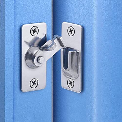 Litensh Chiusura per serratura a 90 gradi, chiusura a scatto in acciaio inox ad angolo retto per porta scorrevole, chiusura a bullone con fibbia piegante per porte scorrevoli e finestre (argento)