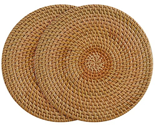 Surakey 2 Stück Topf Untersetzer aus Rattan 18cm Durchmesser - Runde Handgefertigte Untersetzer, Dekorative Untersetzer, Runder gewebter Untersetzer für Töpfe, Gläser, Schüsseln und Vasen