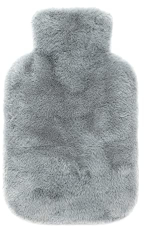 Bakecat Hot Water Bottle Cover Only, Very Soft Fluffy Cover - 2L (Cover Only), Grey
