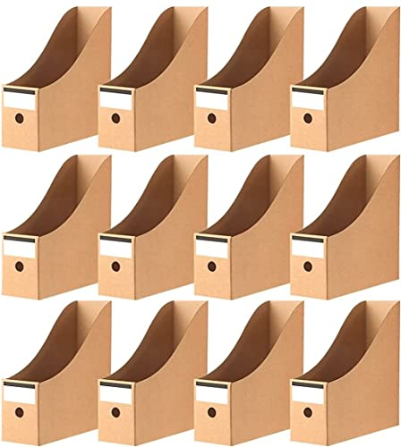 KAHEIGN 12Pcs Zeitschriftensammler Kraftpapier Stehsammler, 26cm x 9cm Zeitschriftenhalter Stehsammler Pappe Zeitschriftenständer Aktenhalter Stehordner für Datei Aufbewahrungsbox