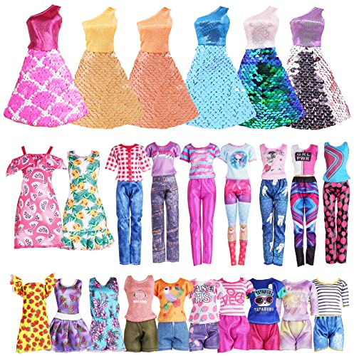 Vicloon Set med 12 st dockkläder och tillbehör för docka, dockkläder och tillbehör, 3 klänningar + 3 blommiga klänningar + 6 set (topp + byxor) för flickdocka på 30 cm (11,5 tum).
