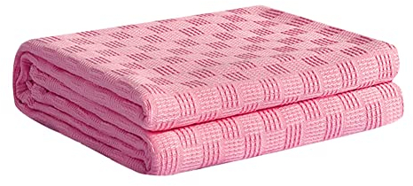 Surakey Tagesdecke in Waffeloptik 150 x 200cm | 100% Baumwolle | Waffelpique Sommerdecke | Baumwolldecke als Bett-Überwurf, Couch-Überwurf, | Sofadecke Wolldecke Wohndecke, Rosa