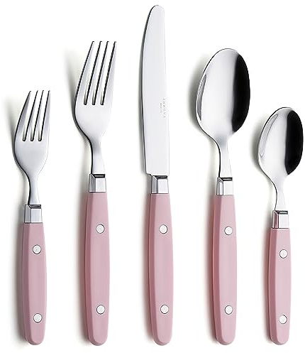 Annova Cutlery Set 20 Pieces Stainless Steel Color Handle with Rivet/Retro Style Flatware (Light Pink)