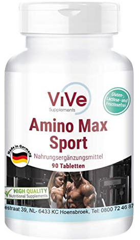 Amino Max Sport - 90 Tabletten - 13 Aminosäuren pro Tablette - inklusive aller essenzieller Aminos - hochdosiert | Qualität aus Deutschland von ViVe Supplements