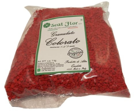 sabbia granulare colorata, granulato colorato, pietrisco colorato, granella colorata(25 colori disponibili) mis. 1,5/3 mm in busta da 1 kg. (ROSSO)