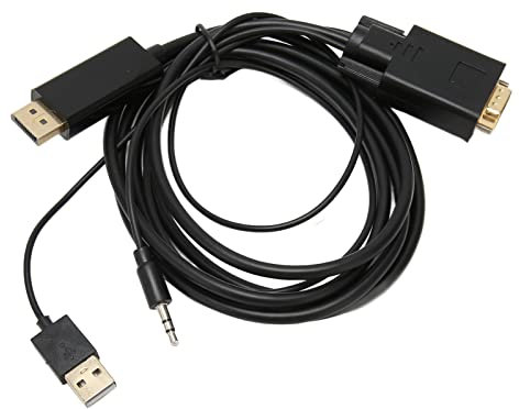 Câble de Connecteur VGA vers DP, Câble de Convertisseur Vidéo Full HD 1080P avec Alimentation et Son Cordon de Convertisseur VGA vers DP pour Moniteur PC