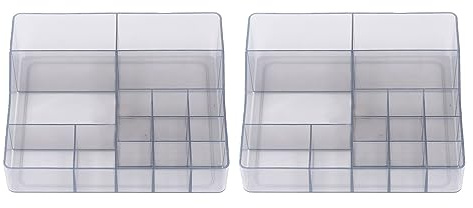 RXMORI 2Pcs Clear Makeup Organizer, 15 Compartment Cosmetic Display Case, Smoothly Corners Small Vanity Holder for Brushes Eyeshadow Palettes