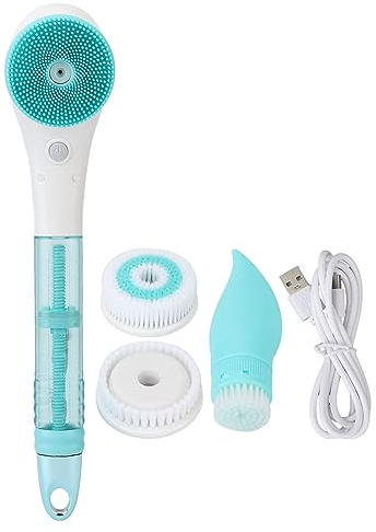 Set di Spazzole Elettriche per il Corpo, Doccia Blu Ricaricabile per la Pulizia della Schiena con Manico Lungo, 3 Testine, 2 modalità di velocità di Rotazione, Impermeabile