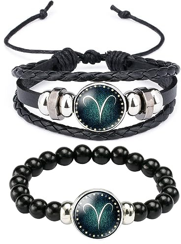 Caimeytie 2 braccialetti costellazione per ragazze, segni zodiacali, set di braccialetti in pelle, regolabili, braccialetti intrecciati fatti a mano, braccialetto avvolgente da donna, regali