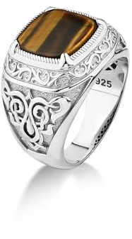 BySilverStone Jewelry Herrenring Im Viktorianischen Stil Mit Tigerauge-Stein Aus Sterlingsilber, Vintage-Siegelring Mit Tigerauge, Herrenring Mit Breiten Gravierten Motiven