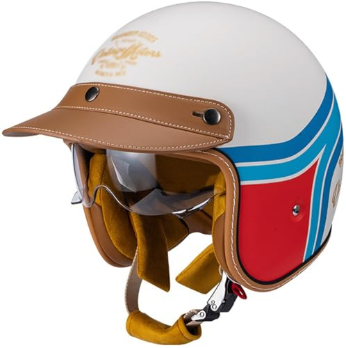 Retro 3/4 Motorrad Helm Jethelm DOT/ECE-Zulassung Mopedhelm Motorradkreuzer-Rollerhelm Chopper Helm Anti-Collision Helm Straße Fahrrad Helm für Erwachsene Herren Damen E,XL=61-62CM