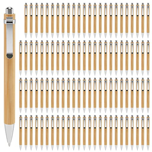 Tagtight 100Pcs Kugelschreiber Set, Hochwertige Kugelschreiber, Personalisiert Kugelschreibers mit Gravur, Stift Blaue Tinte, Holzkugelschreiber mit Touchpoint für Schreiben Schule Büro Geschenk