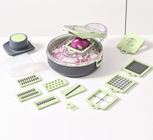 9 in 1 Küche Mandoline Food Chopper Multifunktional Gemüseschneider,Veg Zwiebel Würfel Salatschneider Kartoffelschneider mit Doppelschicht Entwässerungskorb