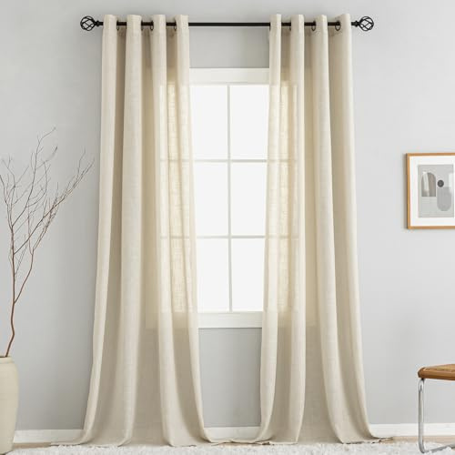 VOILYBIRD Natürliche Leinenstruktur Vorhänge mit Ösen Leinen Gardinen für Wohnzimmer (Beige, HxB 260x140 cm, 2 Stück)