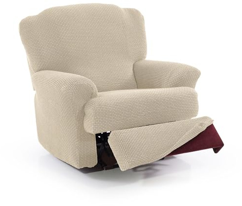 FAVERTI® Funda Super Elástica Sillón Relax de 70 a 90cm | Modelo NOVELE | Beige | Funda sillón reclinable pies Separados | Protector de Calidad de Tejido Jacquard Tacto algodón