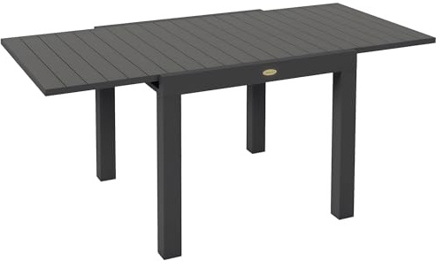 Outsunny Gartentisch Esstisch für 6 Personen Terrassentisch Erweiterbarer Balkontisch bis 70 kg belastbar Aluminium Grau 81/162 x 80 x 75 cm