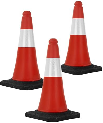 ECD Germany 3X Cône Signalisation Pylône, 51 cm, PVC, Rouge/Blanc, Triangle de Circulation, Base Lourde, Marqueur Attention Sécurité, Portable, avec 2 Bandes Réfléchissantes, Avertissement de Parking