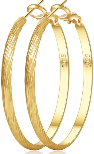 VEEDOFA Große 14K echt vergoldete Creolen für Frauen 925 Sterling Silber Creolen Ohrringe Hypoallergen Leichte Breite Dicke Edelstein