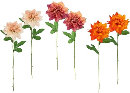Kunstblumen Dahlie 6er Set 37 cm Seidenblumen Floristik Einzelblume Stielblumen-Sortiment Einzelzweig einzelner Stiel Blumendeko Herbstzweig Herbstliche Blumen Herbst Deko Herbstblume