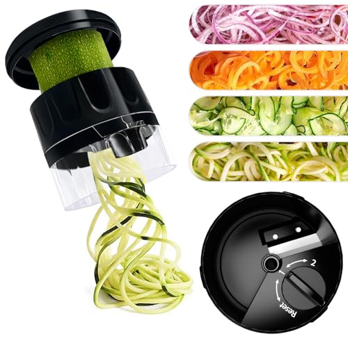 GLADICER Handheld Spiralizer, 3-in-1 Zucchini Spiralizer Noodle Maker, Spiralizers for Veggie Noodles, Perfect for Zucchini, Carrots, & More, Portable Kitchen Tool (Black)