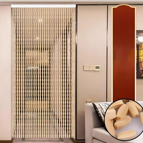 Eiauiuo Perlenvorhang Bambusvorhang Ohne Bohren Hängender Türvorhang für Innen Tür und Fenster Raumteiler Dekorativer Fadenvorhang für Balkon Korridor Vorhang(Holzfarbe,100x200cm(WxH))