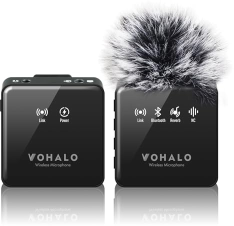 VOHALO Lavalier Mikrofon Wireless mit Echtzeitüberwachung Audio Ducking Begleitung Reverb Stummschaltung Rauschunterdrückung Bluetooth Mikrofon für iPhone iPad Android Phone PC