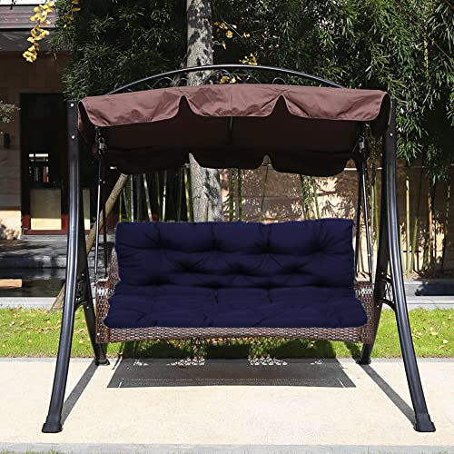 Hollywoodschaukelkissen für Gartenmöbel, wasserabweisend, marineblau, Ersatzpolster mit Gurten und Rückenlehne, waschbar, für Garten, Baldachin, Hängematte, 2-Sitzer, 120 x 100 x 10 cm