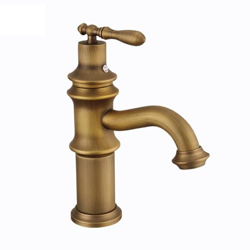 Vintage Retro Einhebel Badezimmer Waschtischarmatur Antik Messing Heiß- und Kaltwasserhahn Einloch Waschbecken Wasserhahn für Badezimmer Waschbecken