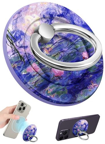 SurgeCraft Phone Ring Holder Compatible with MagSafe - Magnetic Phone Grip for Women Girls Cute Blue Water Lily Adjustable Finger Ring Grip Stand Accessories for iPhone 16 15 14 13 Pro Max/Pro/Plus